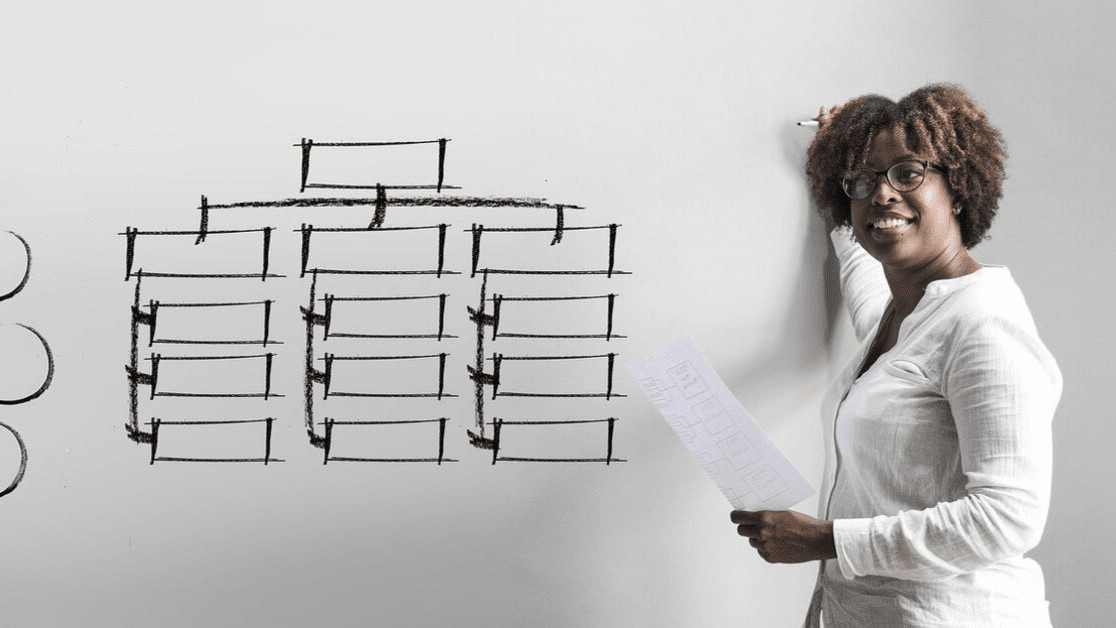 woman writing on whiteboard